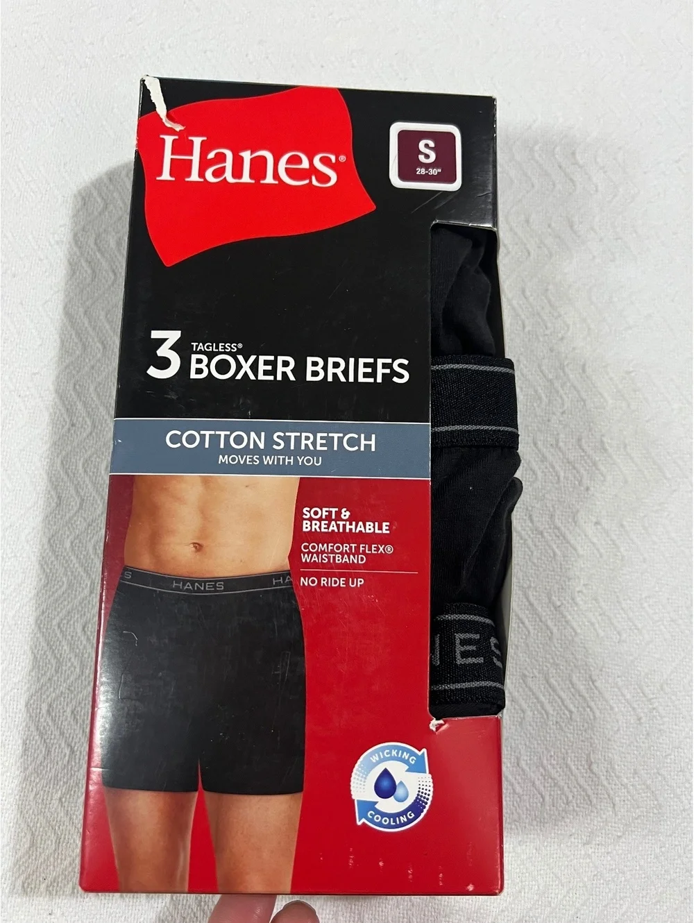 Hanes Men's Cotton Stretch Tagless Boxer Briefs, 3-Pack, Size Small